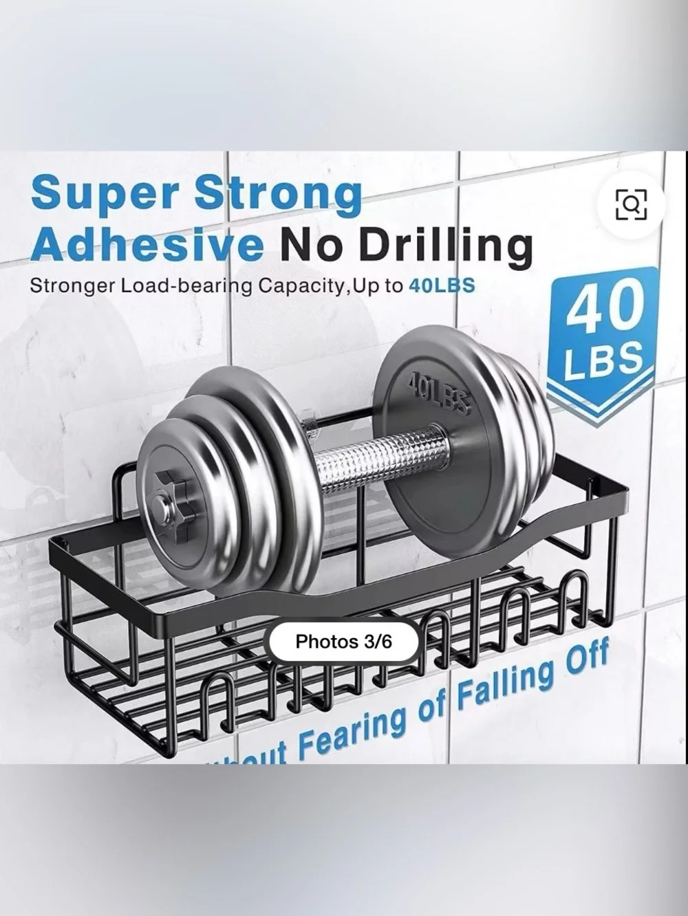 5 Pack Rustproof Iron Shower Caddy Adhesive No Drilling